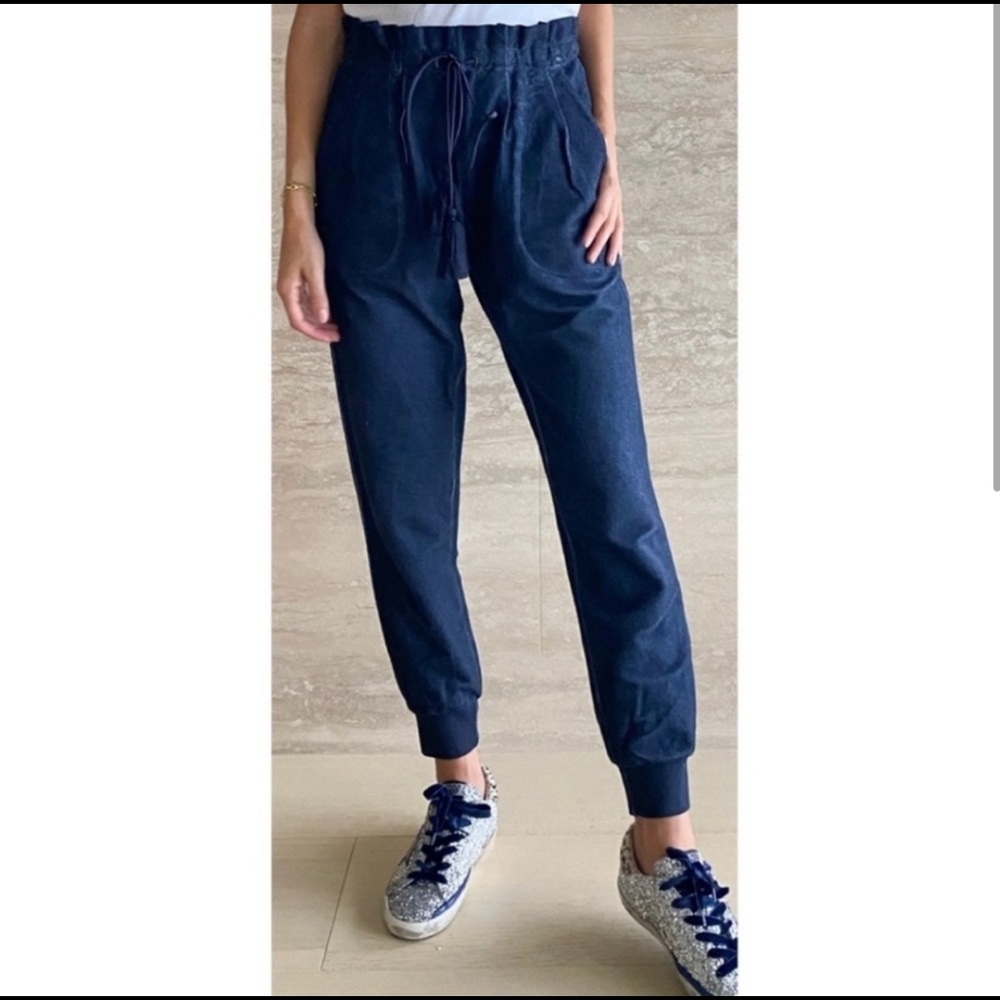 Something Navy Meghan Paperbag Sweatpants Joggers in Navy Blue